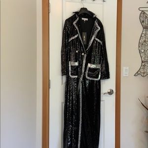 Sequined long tuxedo dress
